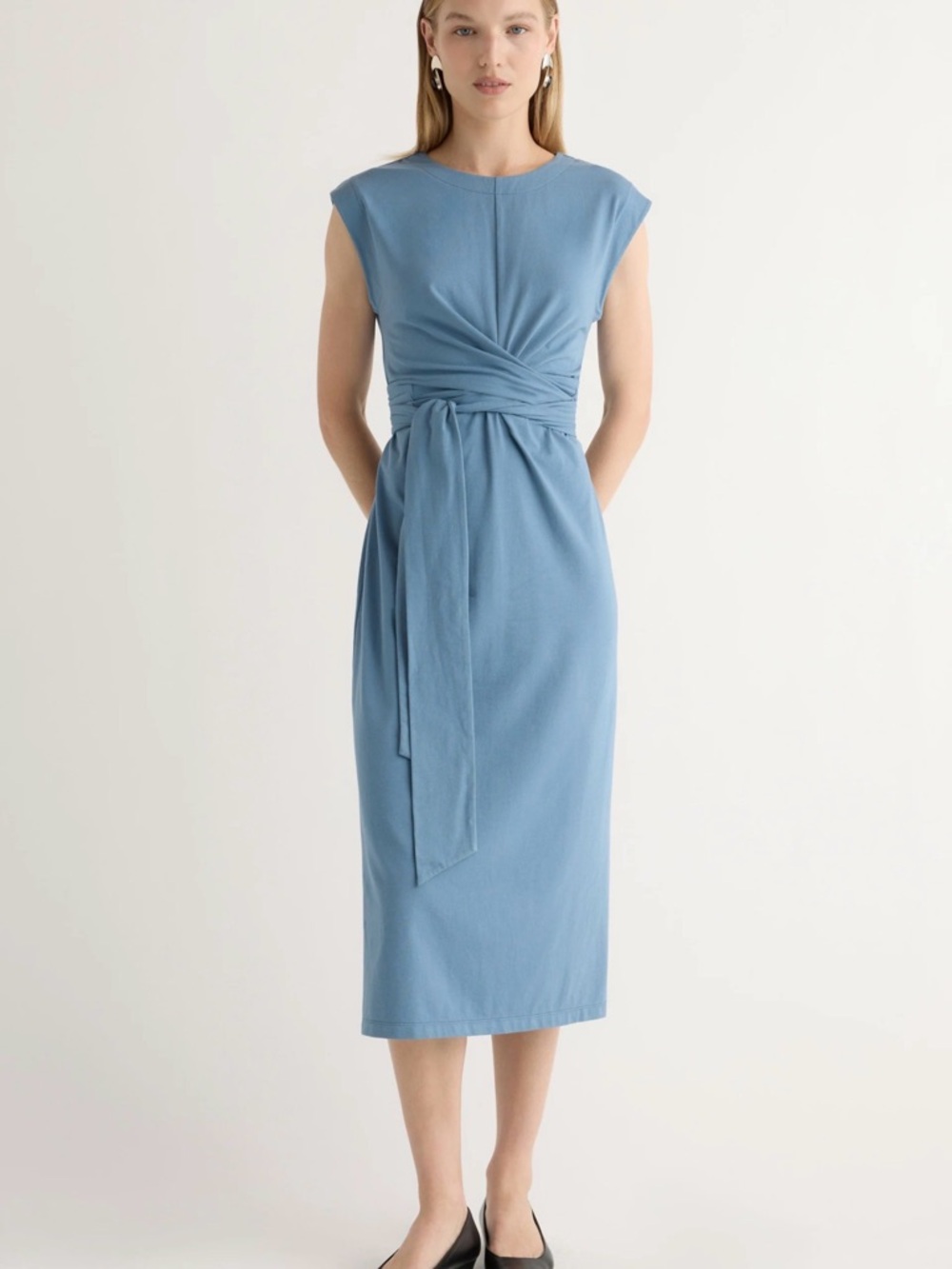Modern Citizen Dusty Blue Twist-Waist Midi Dress